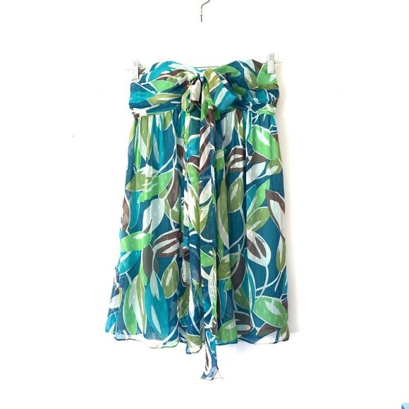 Milly Size 6 Silk Green & Blue Print Strapless Halter MiniDress - Picture 11 of 11